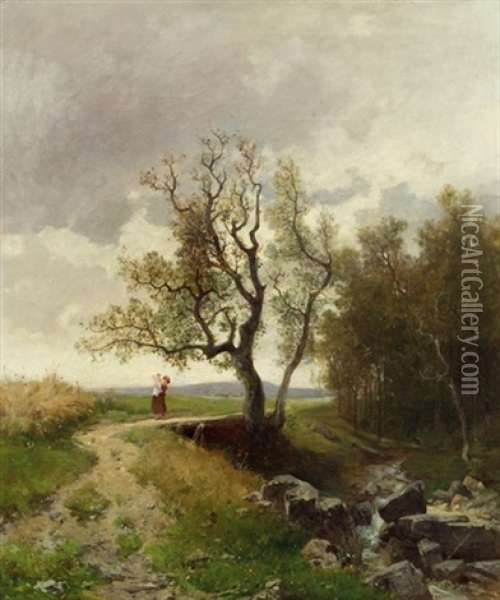 Idyllische Landschaft Oil Painting - Hans Schuhly