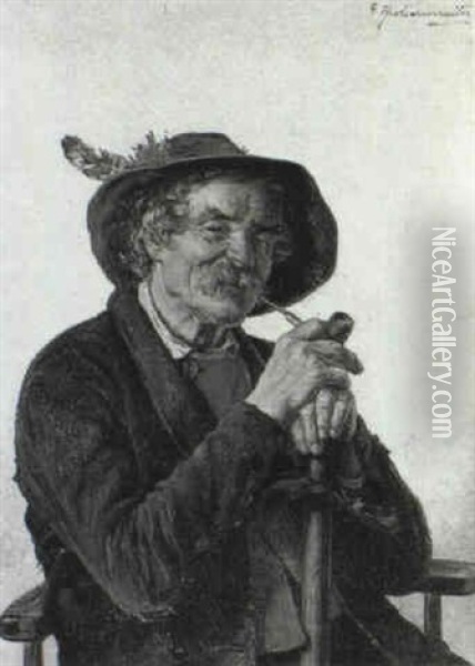 The Pipe-smoker Oil Painting - Hugo Kotschenreiter