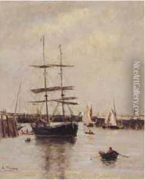 La Sortie De La Touques Entre Deauville Et Trouville, Vers 1885. Oil Painting - Charles Francois Pecrus