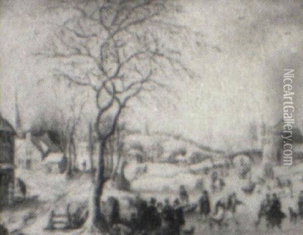 Villagers Skating Oil Painting - Joos de Momper the Younger