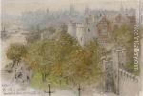 The City Of London From The Bonded Stores At Irongate Tower Oil Painting - William Lionel Wyllie