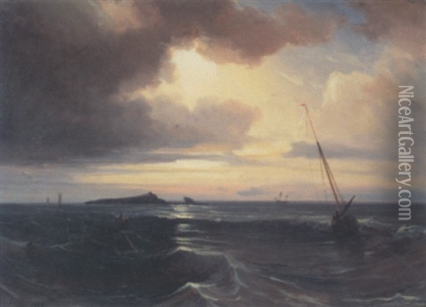 Barques De Peche Au Large Avec Des Recifs Oil Painting - Baron Jean Antoine Theodore Gudin