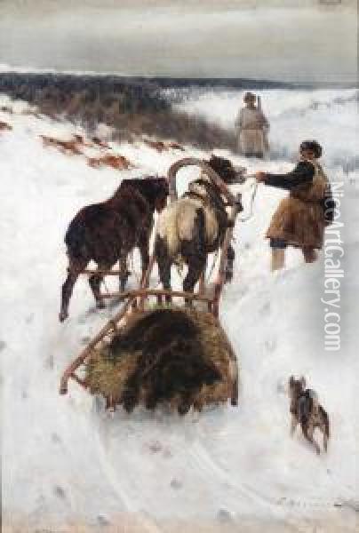 Return From The Bear Hunt Oil Painting - Sergei Semenovich Voroshilov