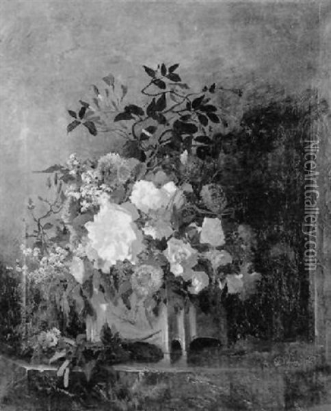 Brassee De Fleurs Dans Une Jardiniere Oil Painting - Alexandre Defaux