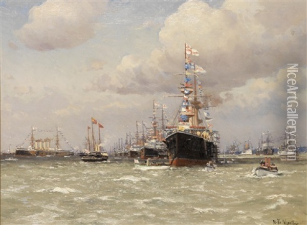 The Diamond Jubilee Fleet Review Of 1897 Oil Painting - Edoardo de Martino