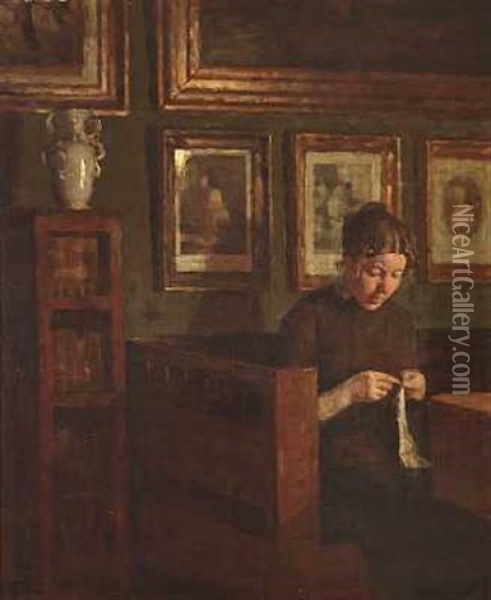 En Kvinde I Et Afteninterior Oil Painting - Niels Holsoe