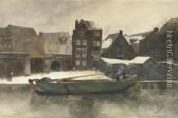 Het Prinseneiland: The Teertuinen In Winter, Amsterdam Oil Painting - George Hendrik Breitner