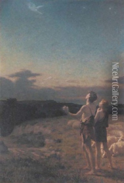 Shepherds Transfixed By A Celestial Vision Oil Painting - Paul Milliet