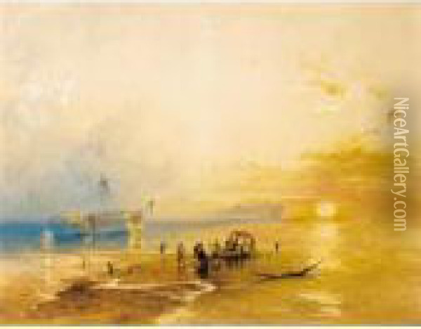 Brigg Ashore On The Sandbanks Off Beaumaris Oil Painting - James Baker Pyne