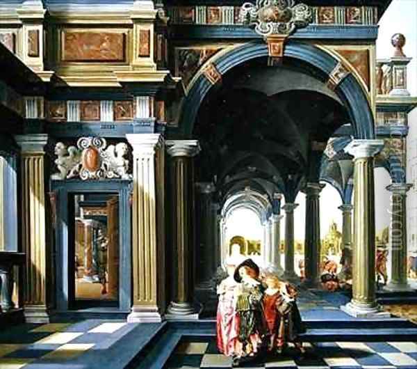 Elegant figures in a loggia1 Oil Painting - Dirck Van Delen