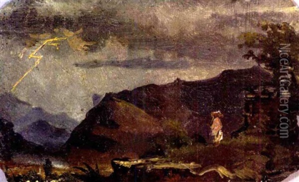 Mexican Lightning Storm With Figure On A Cliff Oil Painting - Conrad Wise Chapman