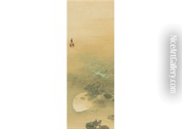 Duckweed And Moon Oil Painting - Seiho Takeuchi