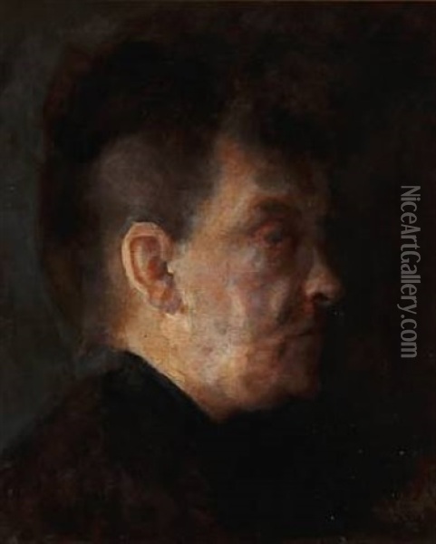 Dameportraet - Pfofil Mod Hojre (portrait Of A Lady) Oil Painting - Fridolin Hans Johansen
