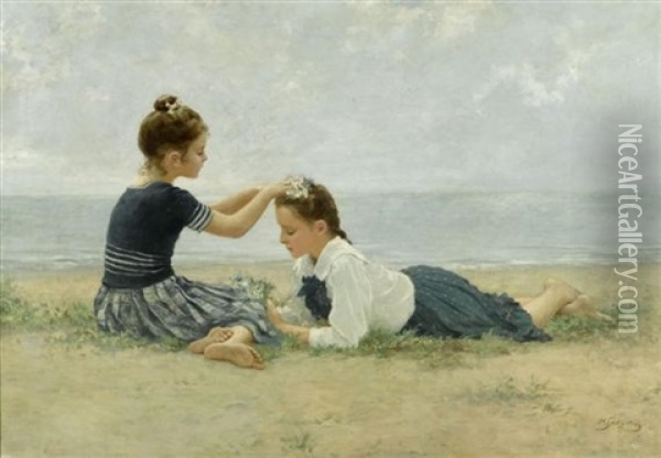 Zwei Madchen Am Strand Oil Painting - Hermann Seeger