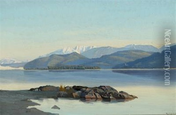 An Inlet (greenland?) Oil Painting - Harald Frederick Foss