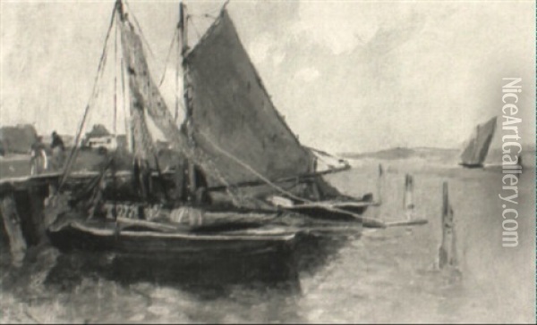Angelegte Fischerboote An Einem Dunstigen Morgen Oil Painting - Robert Heinrich