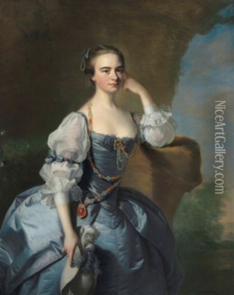 Portrait Of Penelope Bayfield Of Dedham Grove, Essex, Three-quarter-length Oil Painting - Thomas Hudson