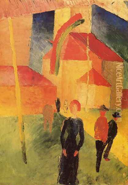 Church with Flags Oil Painting - August Macke