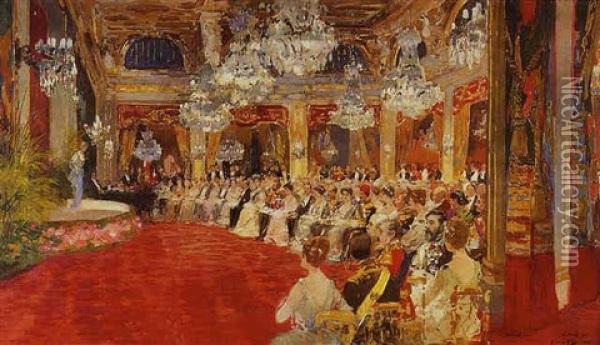 Paris, Soiree De Gala Lors De La Visite Du Roi George V D'angleterre Au President Raymond Poincare Oil Painting - Eugene Louis Gillot