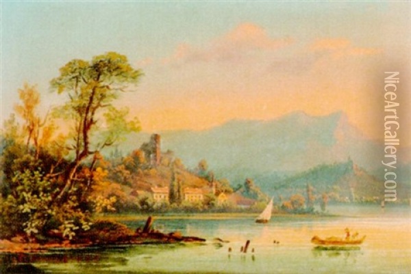 Abendliche Donaulandschaft Bei Durnstein In Der Wachau Oil Painting - Franz Barbarini