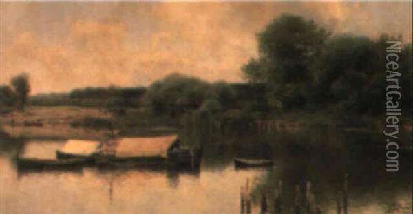 Boats On A Stream Oil Painting - Emilio Sanchez-Perrier