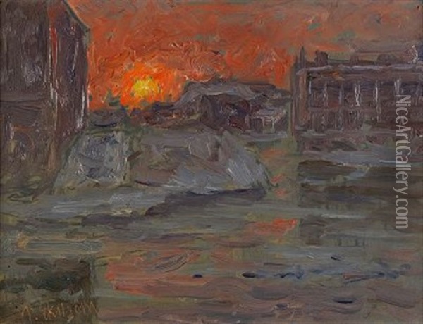 Aftonrodnad Over Stockholm Oil Painting - Per Ekstroem