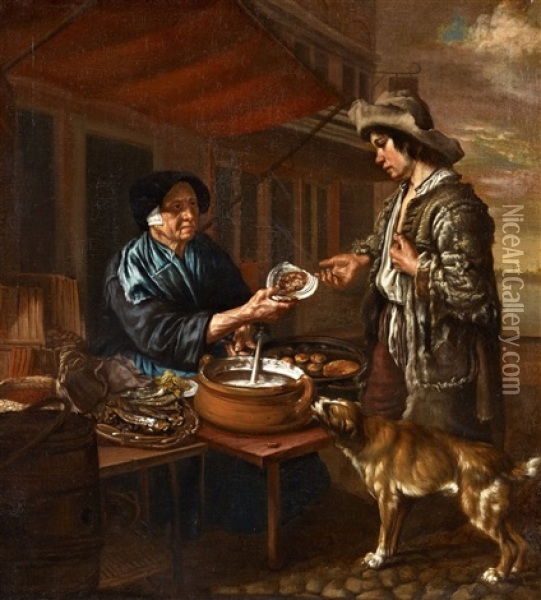 A Lady Giving Alms To A Beggar Boy Oil Painting - Jan Victors