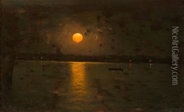 Marina Nocturna Oil Painting - Luis Graner y Arrufi