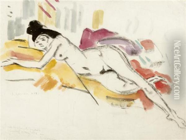 Reclining Female Nude Oil Painting - Heinrich Nauen