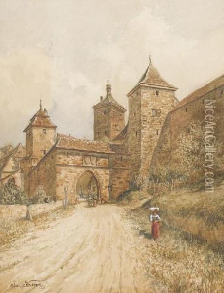 Schlossturme Mit Stadttor Und Figurenstaffage Oil Painting - Edmund Krenn