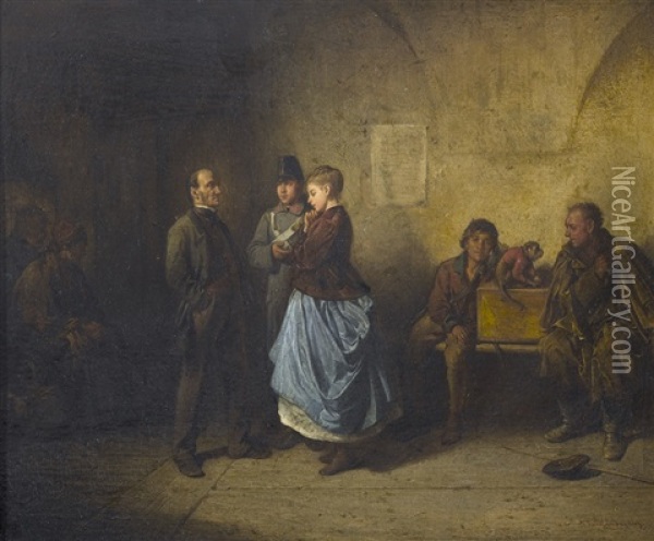 Interieur Mit Wartenden Und Einem Affen Oil Painting - Friedrich Ritter von Malheim Friedlaender