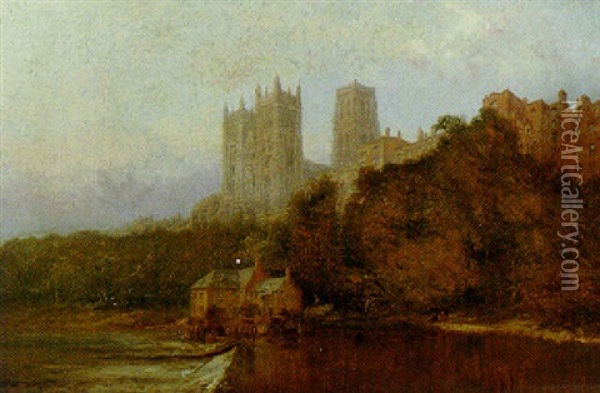 Cathedral Overlooking A River Oil Painting - Claude T. Stanfield Moore