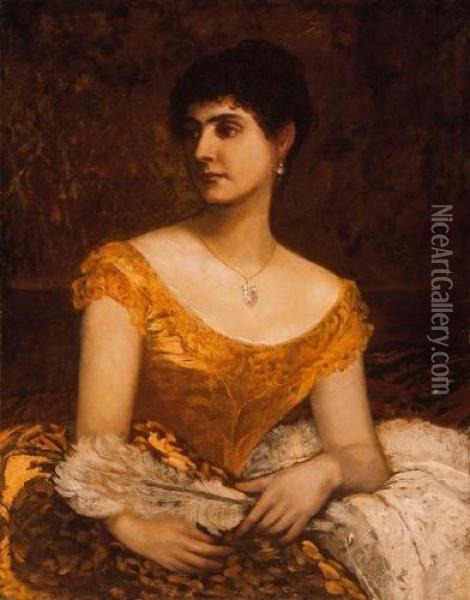 Female Portrait Oil Painting - Karoly Lotz