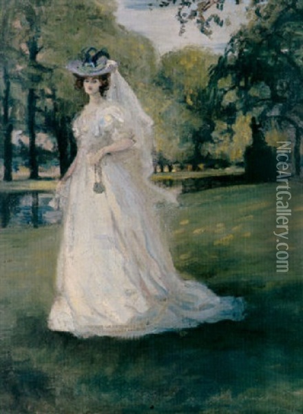 Portrait Of Lady Ottoline Morrell At Hampton Court Oil Painting - Charles Conder