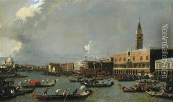 The Bucintoro Returning To The Molo On Ascension Day, Venice Oil Painting - William James