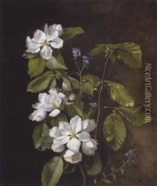 Bogegren Og Blomstrende Frugtgren Oil Painting - Augusta Dohlmann