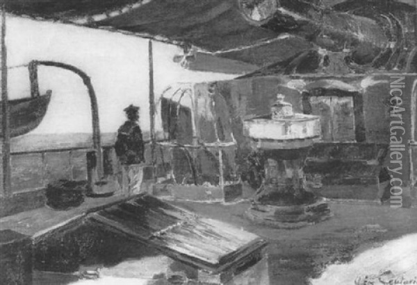 Auf Dem Deck Eines Fransosischen Sclachtschiffes Oil Painting - Leon-Antoine-Lucien Couturier