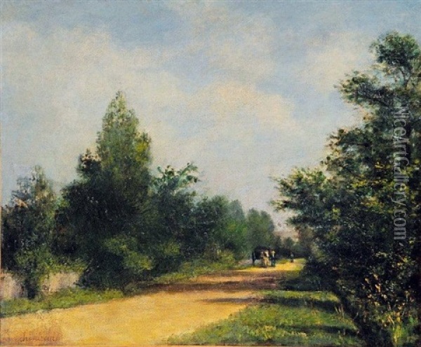 La Charette Sur La Route Oil Painting - Antoine Chintreuil