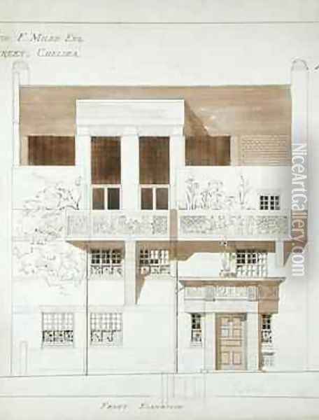 Front Elevation of Studio and House for Frank Miles 1852-91 Tite Street Chelsea Oil Painting - Edward William Godwin