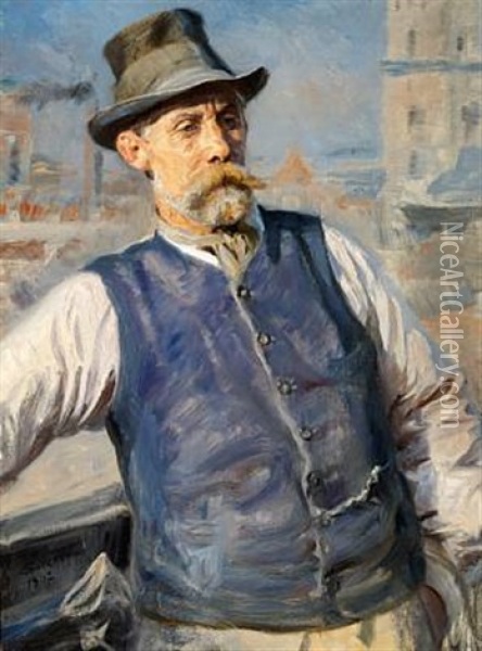 A Portrait Of The Chairman Of Bricklayers Heinrich Krone Oil Painting - Peder Severin Kroyer