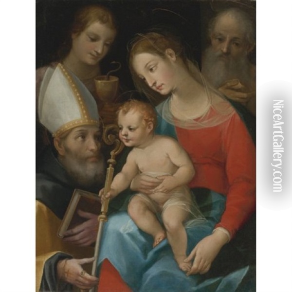Madonna And Child With Saints Augustine, John The Evangelist And Joseph Oil Painting - Vincenzo Rustici