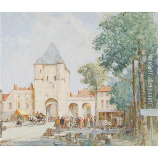 Market At Moret Sur Loire Oil Painting - William Lee-Hankey