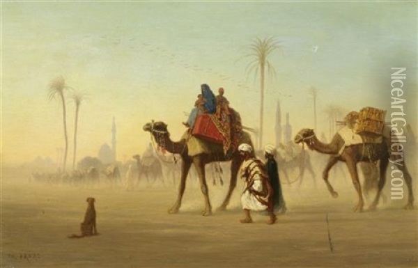 Beduinen In Der Wuste Mit Kamel Oil Painting - Charles Theodore (Frere Bey) Frere