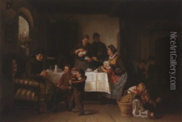 Osterfest In Einer Oberfrankischen Bauernstube Oil Painting - Karl Hetz