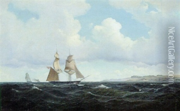 Marine Med Sejskib Naer Den Danske Kyst Oil Painting - Nordahl (Peter Frederik N.) Grove