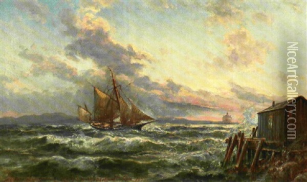 Skibe Ud For Kysten Ved Halifax Oil Painting - Holger Henrik Herholdt Drachmann