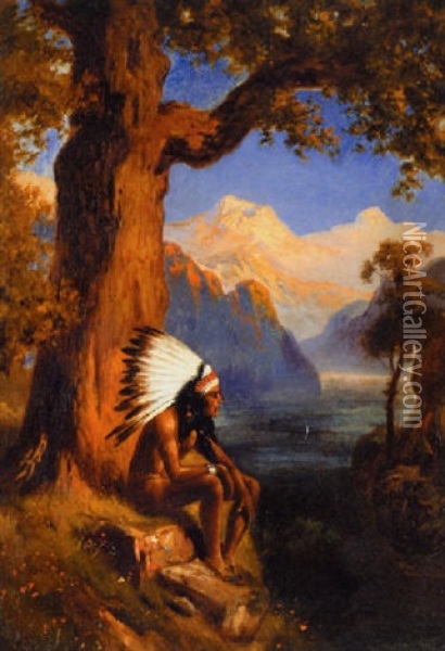 Indian In A Landscape Oil Painting - Robert Atkinson Fox