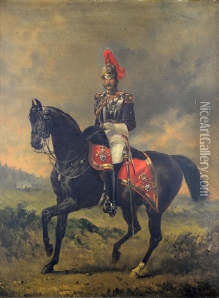Royal Horse Guards Mounted Officer Oil Painting - Alfred F. De Prades