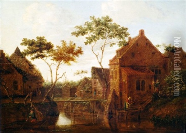 Dorf An Einem Kanal Oil Painting - Emanuel Murant