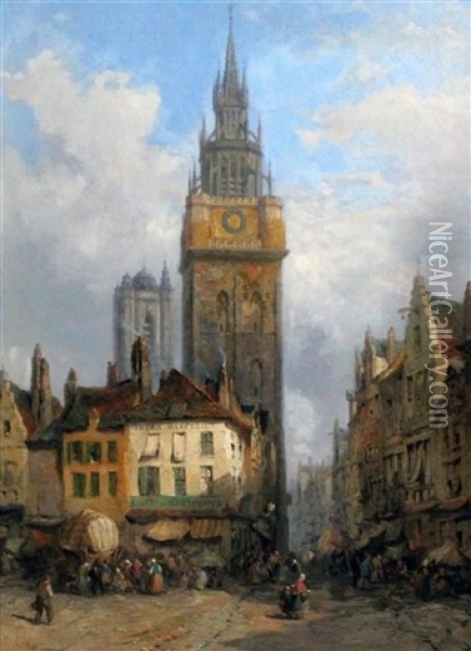 The Old Beffroi At Ghent Oil Painting - Lewis John Wood